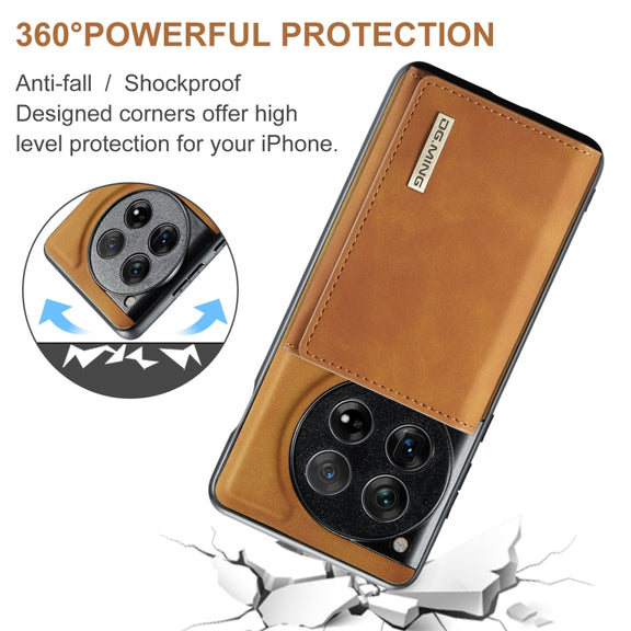 For OnePlus 12 DG.MING M1 Series 3-Fold Multi Card Wallet + Magnetic Phone Case(Brown)