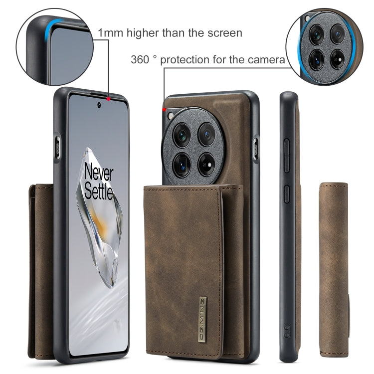 For OnePlus 12 DG.MING M1 Series 3-Fold Multi Card Wallet + Magnetic Phone Case(Coffee)