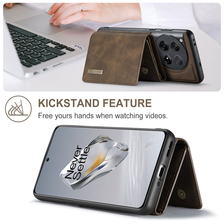 For OnePlus 12 DG.MING M1 Series 3-Fold Multi Card Wallet + Magnetic Phone Case(Coffee)