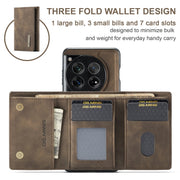 For OnePlus 12 DG.MING M1 Series 3-Fold Multi Card Wallet + Magnetic Phone Case(Coffee)