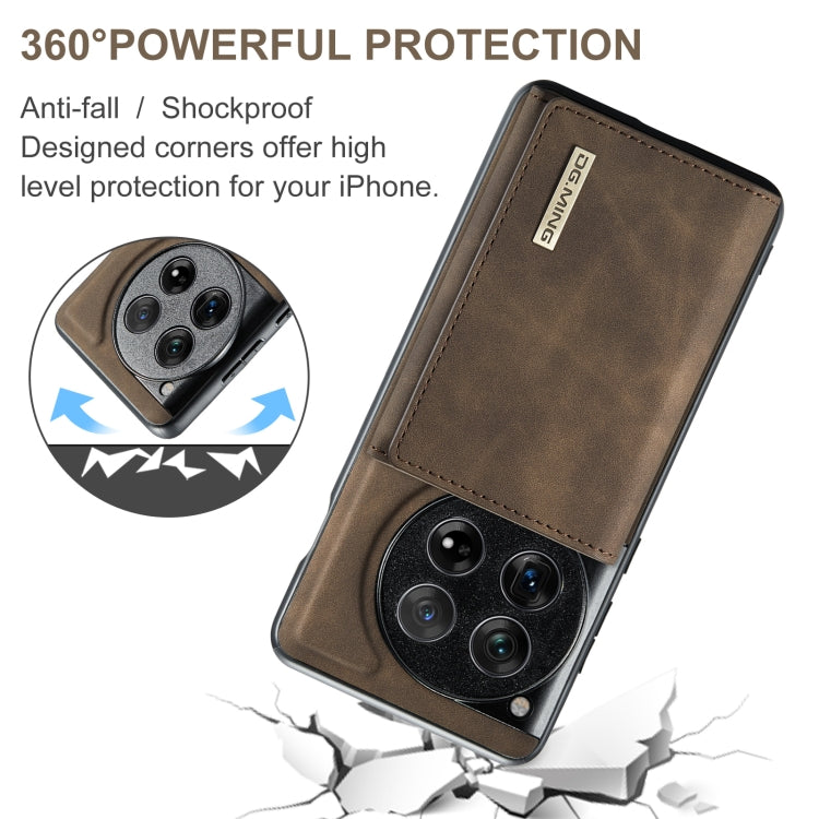 For OnePlus 12 DG.MING M1 Series 3-Fold Multi Card Wallet + Magnetic Phone Case(Coffee)