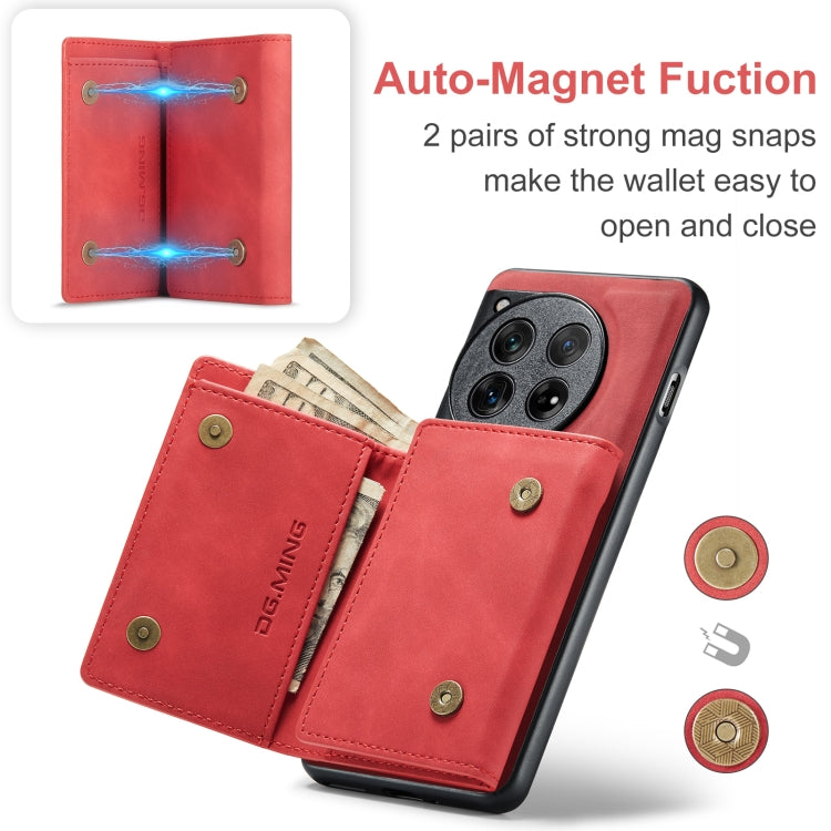 For OnePlus 12 DG.MING M1 Series 3-Fold Multi Card Wallet + Magnetic Phone Case(Red)