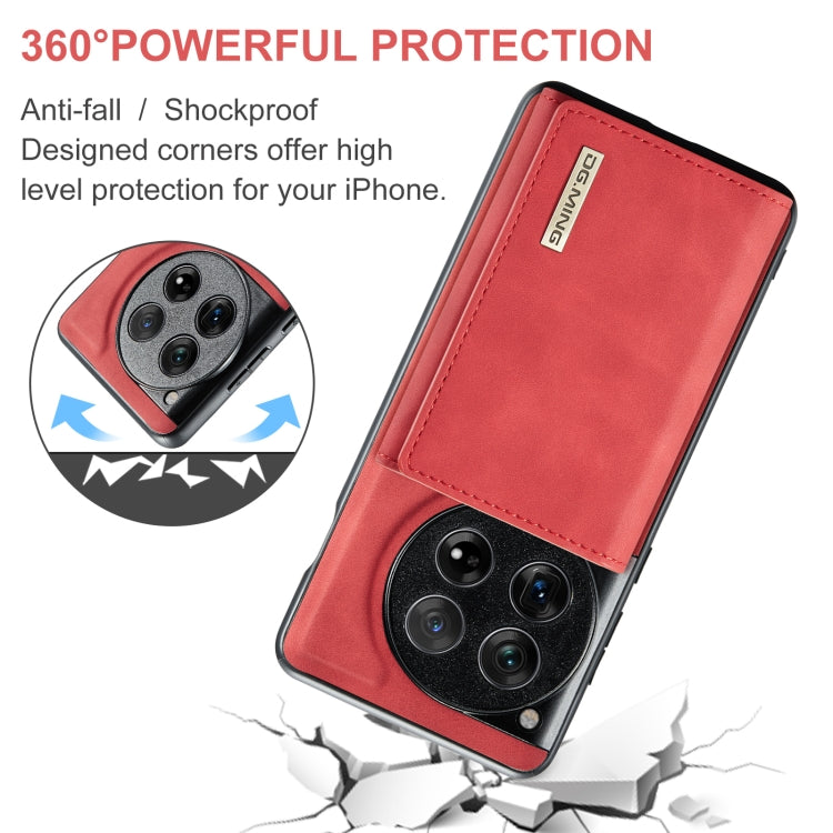 For OnePlus 12 DG.MING M1 Series 3-Fold Multi Card Wallet + Magnetic Phone Case(Red)