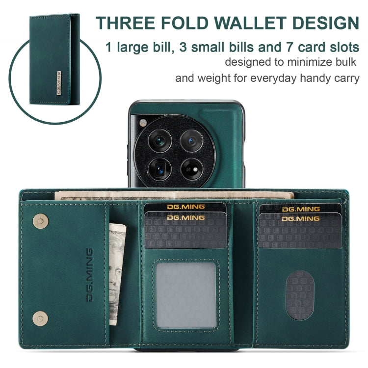 For OnePlus 12 DG.MING M1 Series 3-Fold Multi Card Wallet + Magnetic Phone Case(Green)