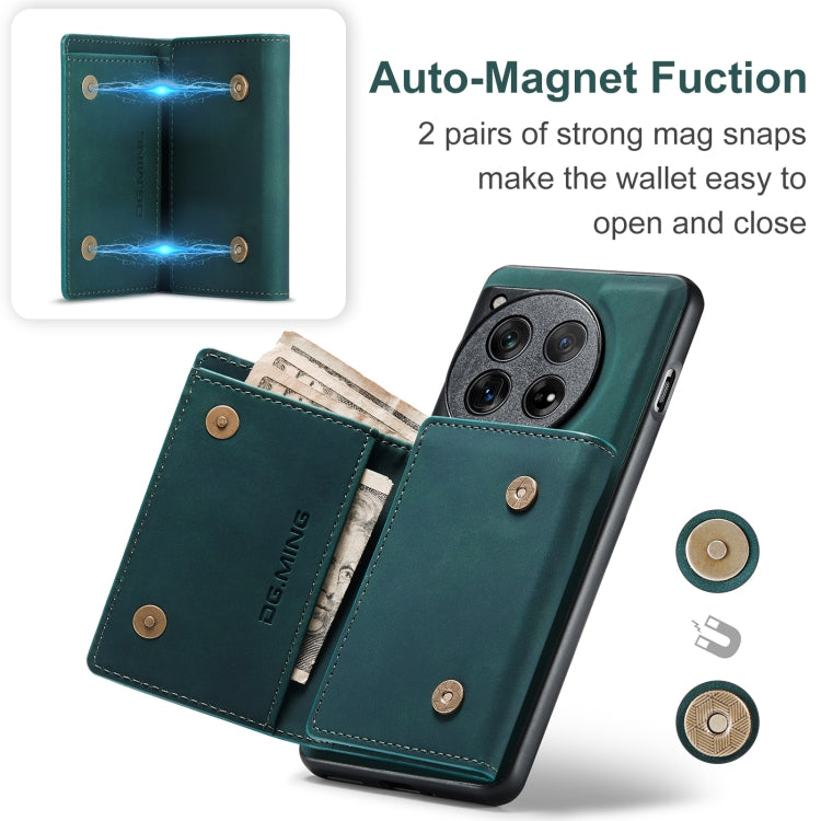 For OnePlus 12 DG.MING M1 Series 3-Fold Multi Card Wallet + Magnetic Phone Case(Green)