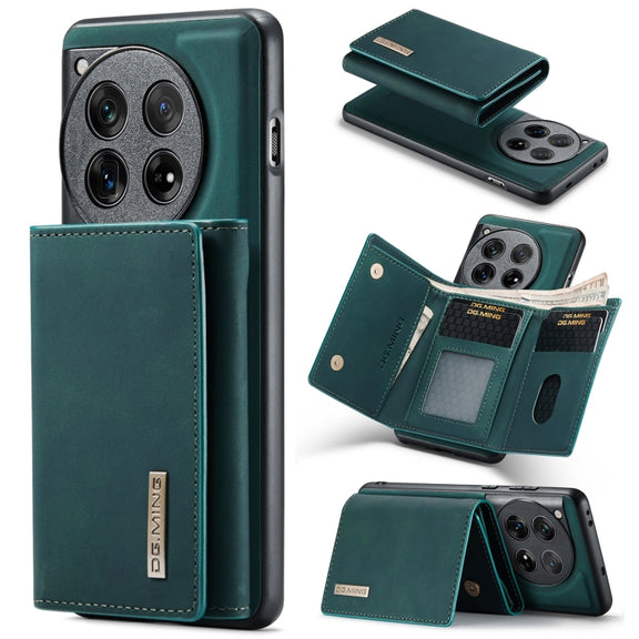 For OnePlus 12 DG.MING M1 Series 3-Fold Multi Card Wallet + Magnetic Phone Case(Green)