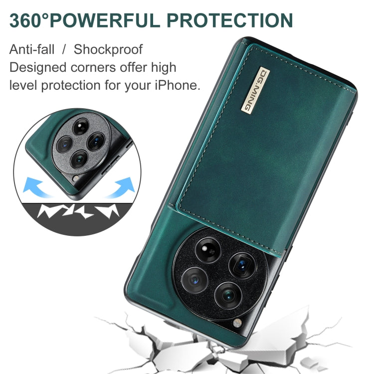 For OnePlus 12 DG.MING M1 Series 3-Fold Multi Card Wallet + Magnetic Phone Case(Green)