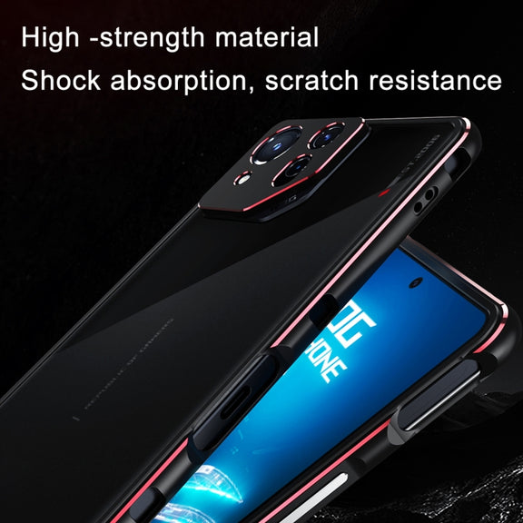 For ASUS ROG Phone 8 Lens Protector + Metal Frame Phone Case(Black Purple)