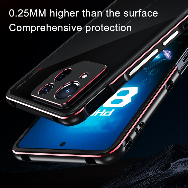 For ASUS ROG Phone 8 Lens Protector + Metal Frame Phone Case(Black Purple)