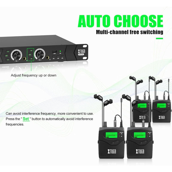 XTUGA RW2090 Professional Stage Wireless 2 Channel In Ear Monitoring System 2 in 1(AU Plug)