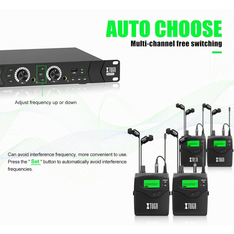 XTUGA RW2090 Professional Stage Wireless 2 Channel In Ear Monitoring System 2 in 1(US Plug)