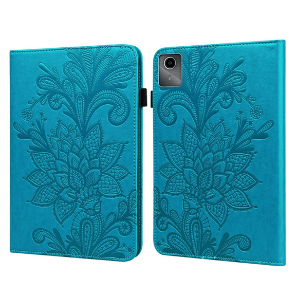 For Lenovo Tab M11 / Xiaoxin Pad 11 2024 Lace Flower Embossing Pattern Leather Tablet Case(Blue)