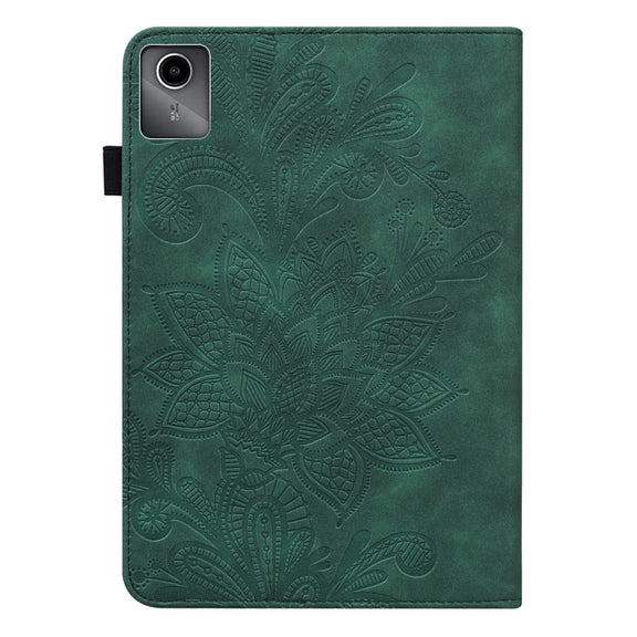 For Lenovo Tab M11 / Xiaoxin Pad 11 2024 Lace Flower Embossing Pattern Leather Tablet Case(Green)