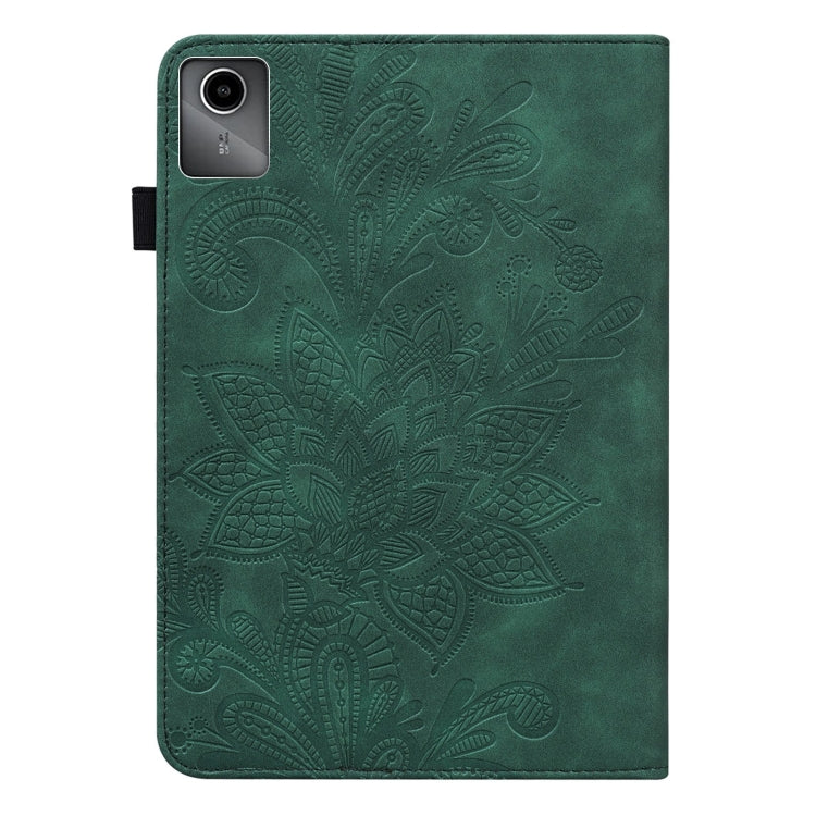 For Lenovo Tab M11 / Xiaoxin Pad 11 2024 Lace Flower Embossing Pattern Leather Tablet Case(Green)