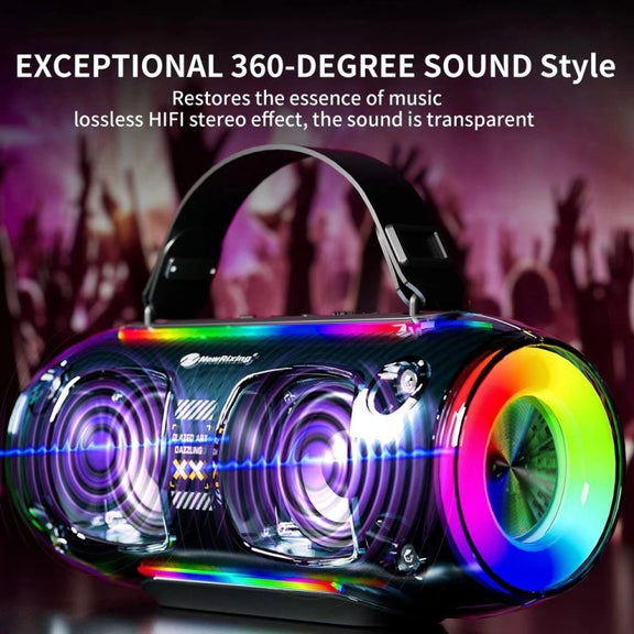 New Rixing NR8806 Portable Outdoor Wireless Bluetooth Speaker RGB Colorful Subwoofer, Style:Without Mic(Black)