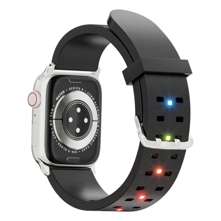 For Apple Watch 42mm Luminous Colorful Light Silicone Watch Band(Black)