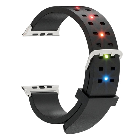 For Apple Watch 42mm Luminous Colorful Light Silicone Watch Band(Black)