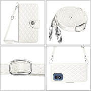For Motorola Moto G Play 4G 2024 Rhombic Texture Flip Leather Phone Case with Long Lanyard(White)