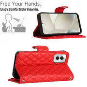 For Motorola Moto G Power 5G 2024 Rhombic Texture Flip Leather Phone Case with Long Lanyard(Red)