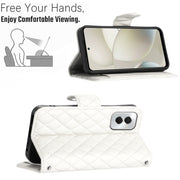 For Motorola Moto G Power 5G 2024 Rhombic Texture Flip Leather Phone Case with Long Lanyard(White)