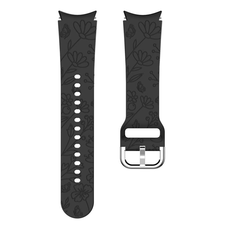 For Samsung Galaxy Watch 6 Butterfly Flower Embossed Silicone Watch Band(Black)