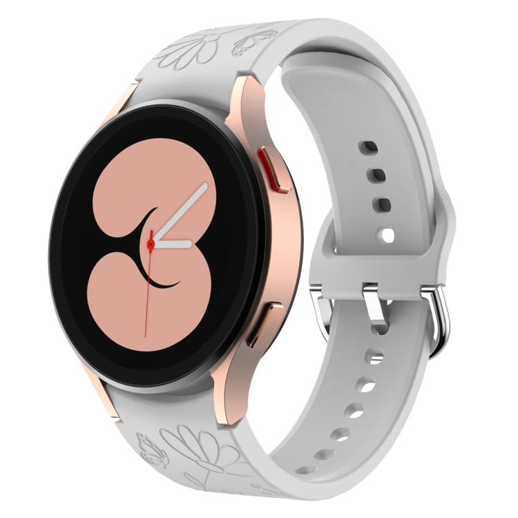 For Samsung Galaxy Watch 6 Butterfly Flower Embossed Silicone Watch Band(Light Grey)