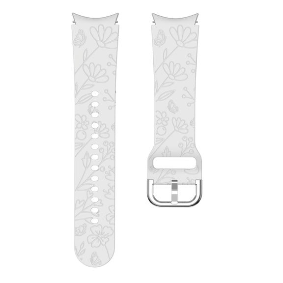 For Samsung Galaxy Watch 6 Butterfly Flower Embossed Silicone Watch Band(Light Grey)