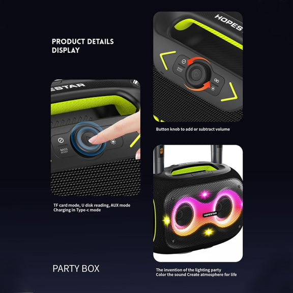 HOPESTAR Party Box 120W Karaoke Bluetooth Speaker with 2 Microphones(Navy Blue)