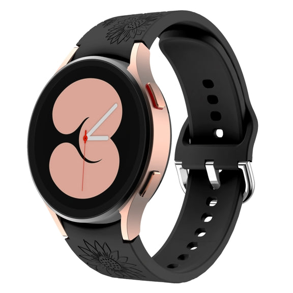 For Samsung Galaxy Watch 6 Sunflower Pattern Embossed Silicone Watch Band(Black)