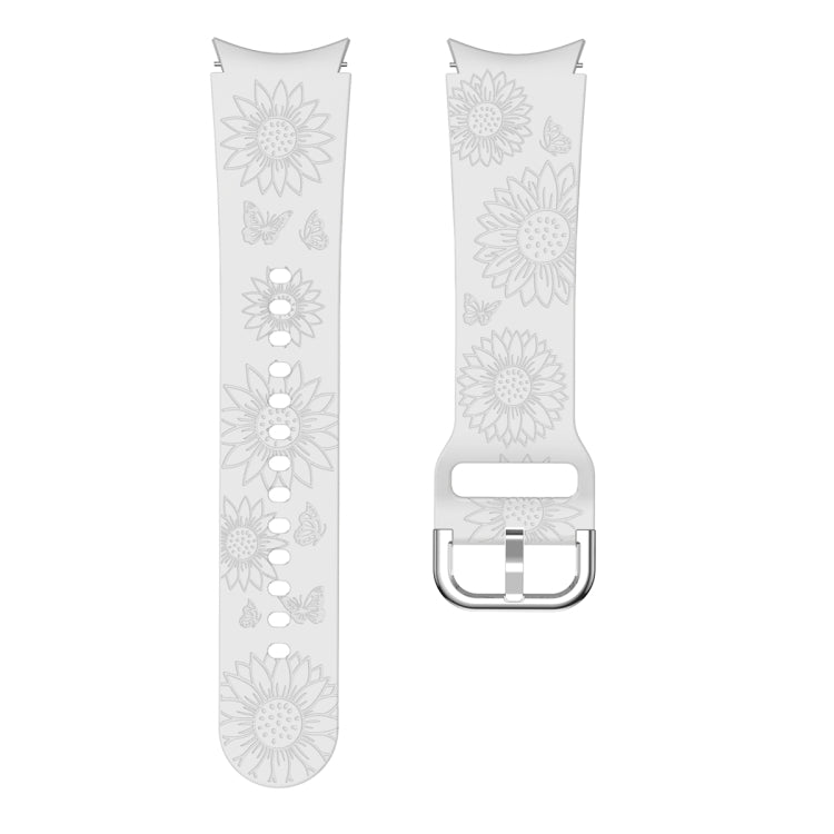For Samsung Galaxy Watch 6 Sunflower Pattern Embossed Silicone Watch Band(Light Grey)