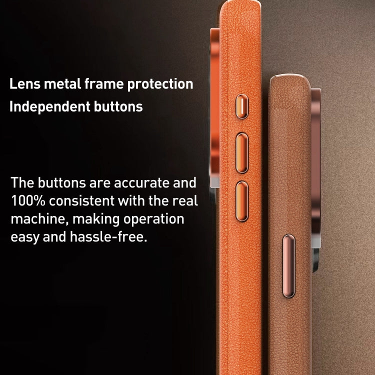 For iPhone 15 Pro Max Metal Lens Frame Leather Full Coverage Shockproof Phone Case(Blue)