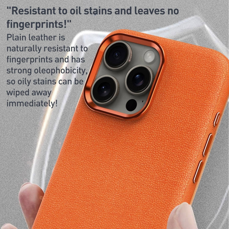 For iPhone 15 Pro Max Metal Lens Frame Leather Full Coverage Shockproof Phone Case(Blue)