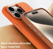 For iPhone 15 Pro Max Metal Lens Frame Leather Full Coverage Shockproof Phone Case(Blue)
