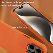 For iPhone 15 Pro Max Metal Lens Frame Leather Full Coverage Shockproof Phone Case(Blue)