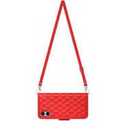 For Sony Xperia 5 V Rhombic Texture Flip Leather Phone Case with Long Lanyard(Red)