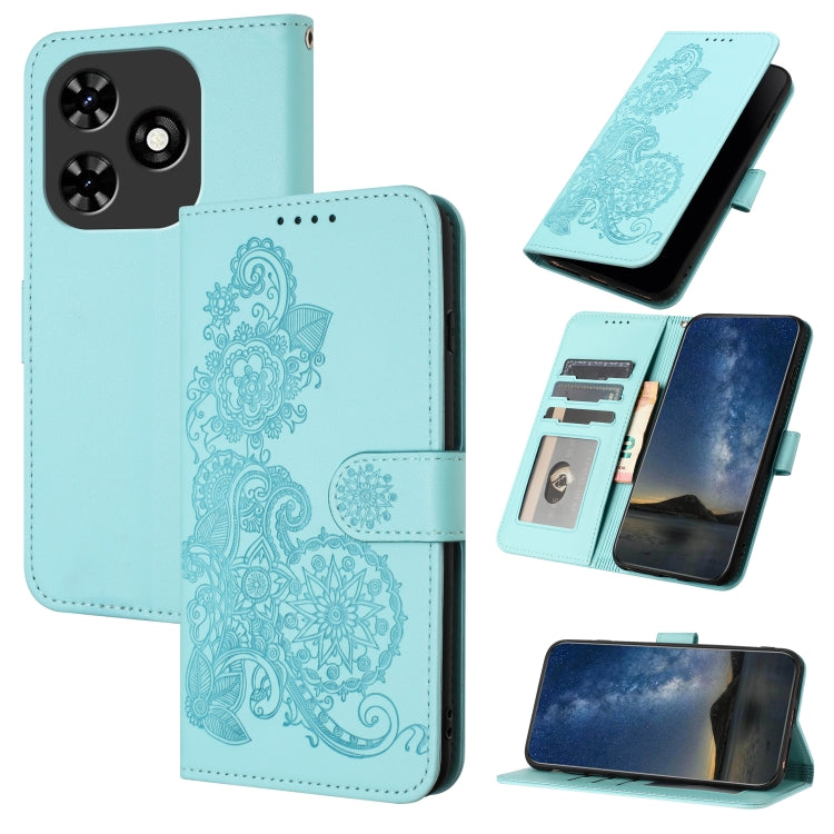 For Tecno Spark Go 2024 Datura Flower Embossed Flip Leather Phone Case(Light Blue)