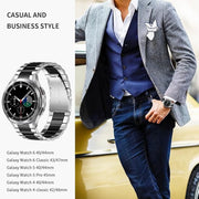 For Samsung Galaxy Watch 6 / 5 / 4 Three Bead Stainless Steel Metal Watch Band(Silver Black)