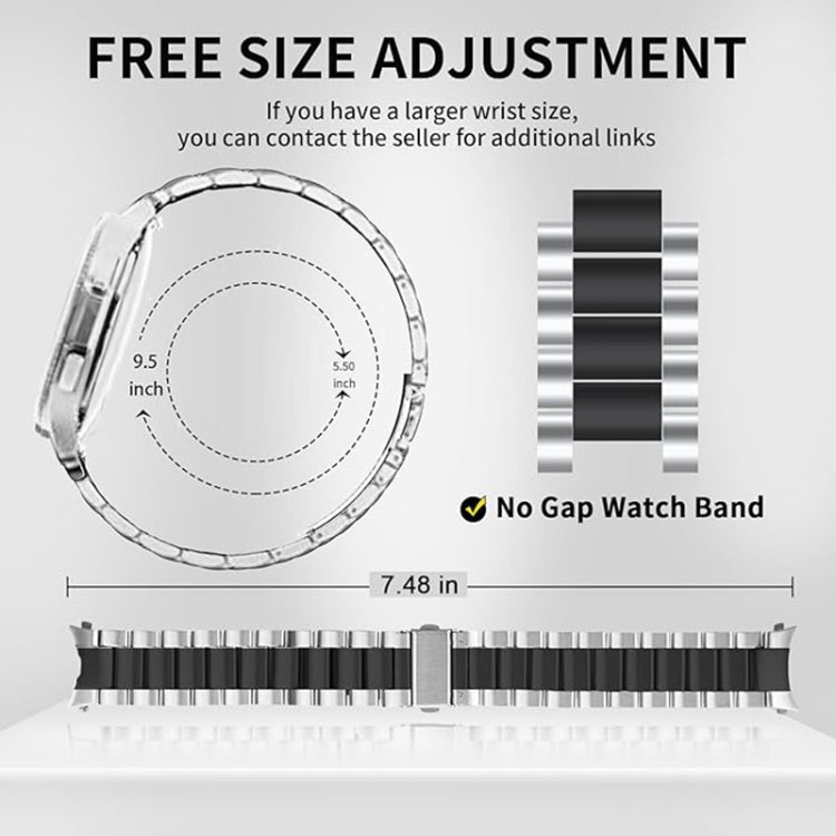 For Samsung Galaxy Watch 6 / 5 / 4 Three Bead Stainless Steel Metal Watch Band(Silver Black)