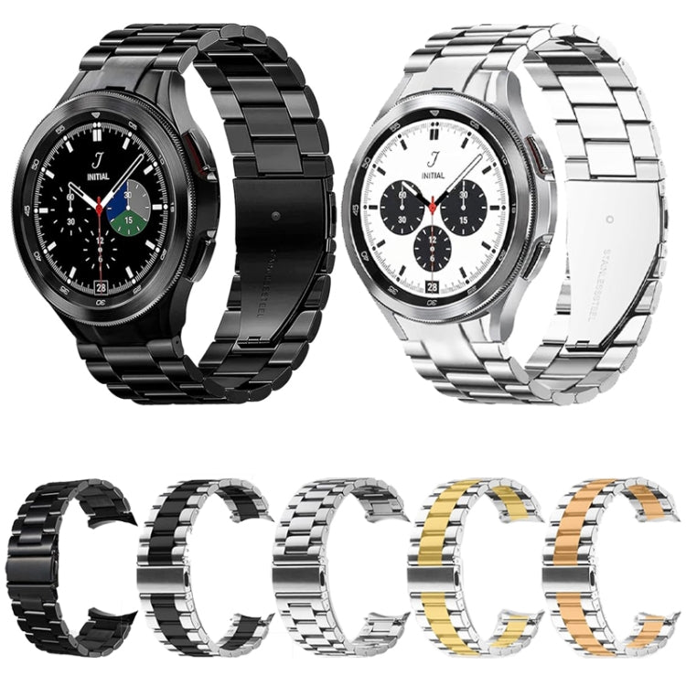 For Samsung Galaxy Watch 6 / 5 / 4 Three Bead Stainless Steel Metal Watch Band(Silver Black)