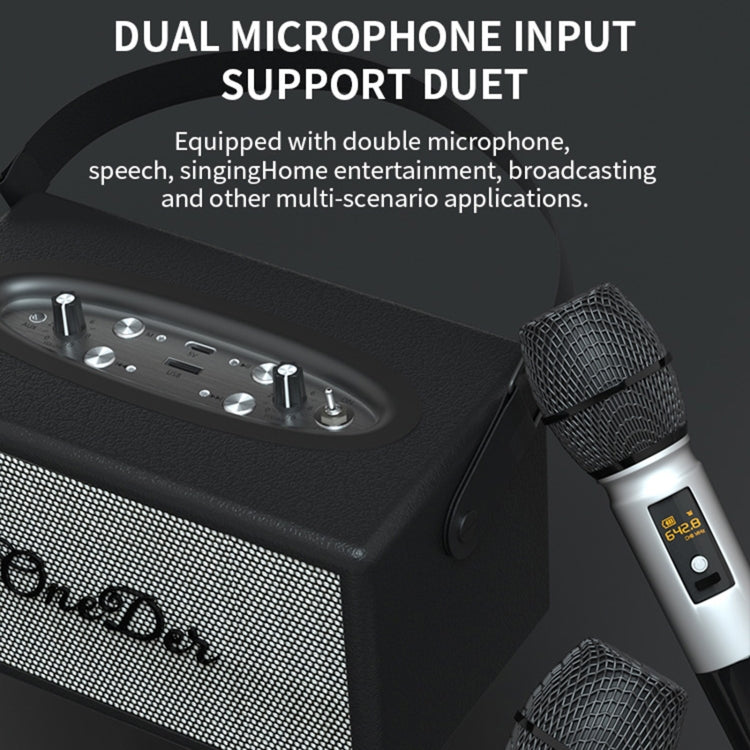 Oneder D7 Bluetooth Speaker Outdoor Karaoke Wireless Speakers With Two Mic(Black)