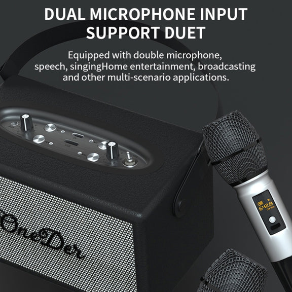 Oneder D7 Bluetooth Speaker Outdoor Karaoke Wireless Speakers With Two Mic(Black)
