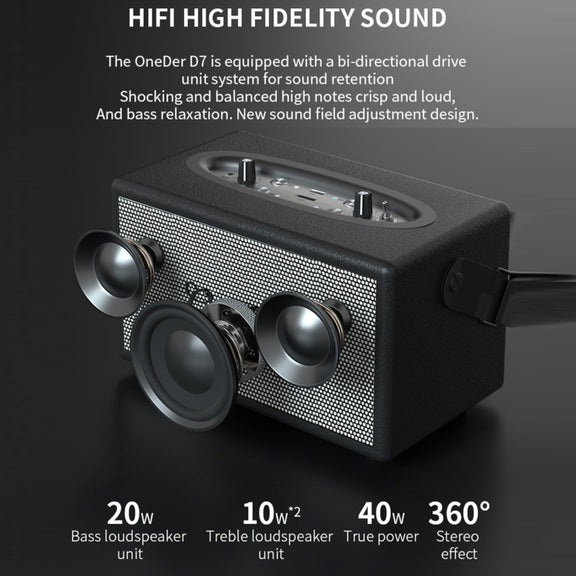 Oneder D7 Bluetooth Speaker Outdoor Karaoke Wireless Speakers With Two Mic(Black)