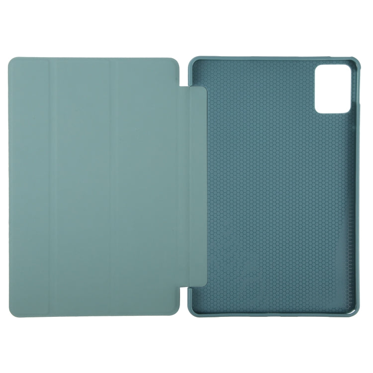 For Lenovo Tab M11/ Xiaoxin Pad 11 2024 Tri-fold Silicone Leather Tablet Case(Dark Green)