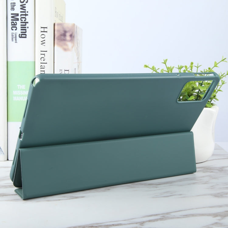 For Lenovo Tab M11/ Xiaoxin Pad 11 2024 Tri-fold Silicone Leather Tablet Case(Dark Green)
