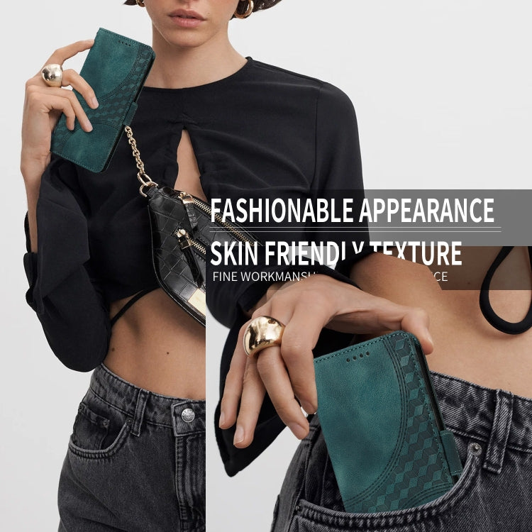 For iPhone 16 Pro Max Embossed Rhombus Starry Leather Phone Case(Green)