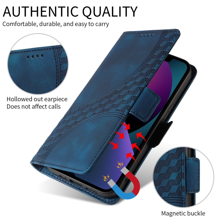 For iPhone 16 Pro Embossed Rhombus Starry Leather Phone Case(Blue)