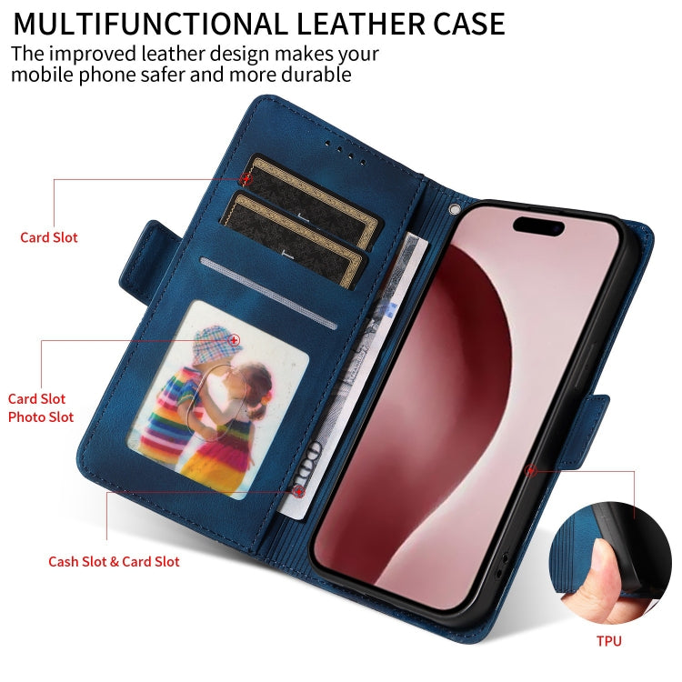 For iPhone 16 Pro Embossed Rhombus Starry Leather Phone Case(Blue)