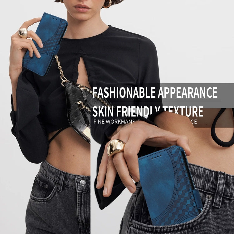 For iPhone 16 Pro Embossed Rhombus Starry Leather Phone Case(Blue)