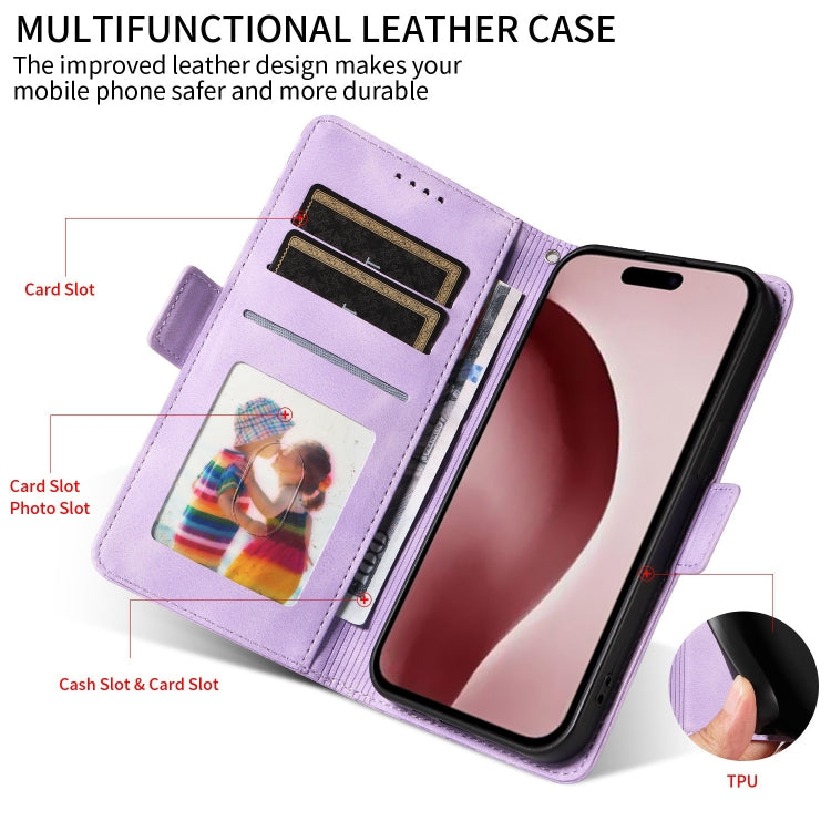For iPhone 16 Embossed Rhombus Starry Leather Phone Case(Purple)