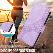 For iPhone 16 Embossed Rhombus Starry Leather Phone Case(Purple)